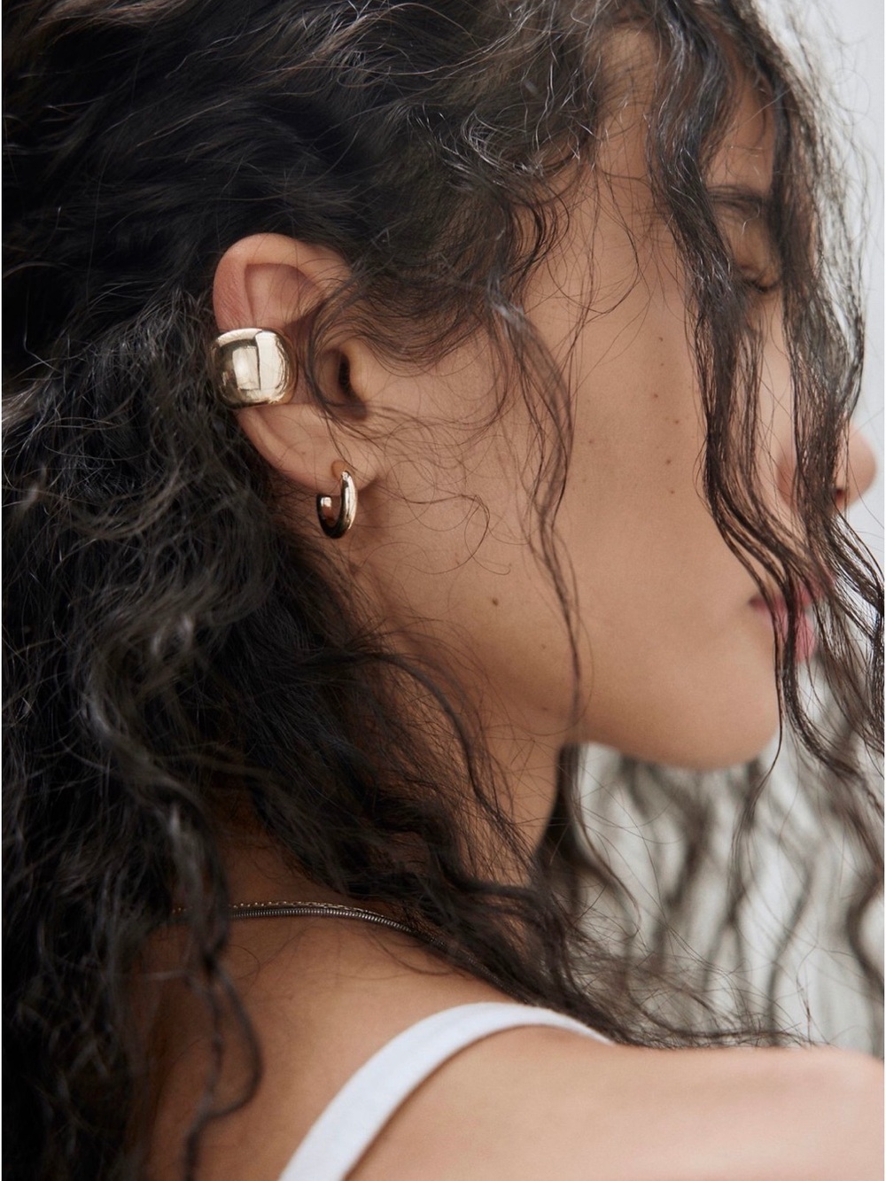 Free People Gold Tone Chunky Hoop Earring & Ear Cuff 3 piece Set - New With Tags